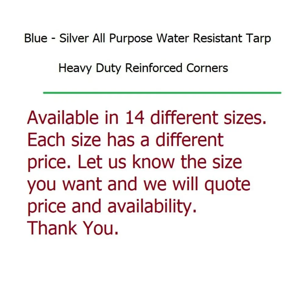 20x30 Tarp All Purpose Water Resistant Tarp Blue and Silver